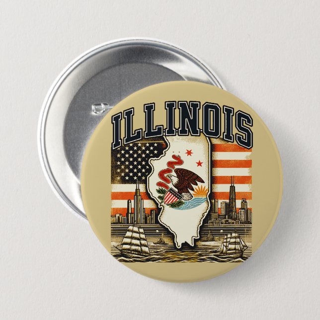 Badge Rond 7,6 Cm Illinois (Devant & derrière)