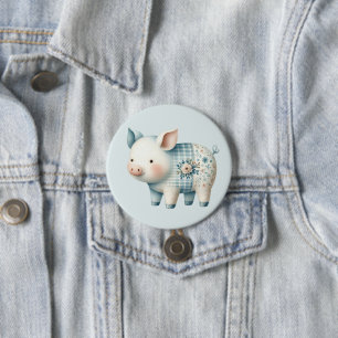Badge Rond 7,6 Cm Illustration de Cottagecore avec un Cochon en Patc
