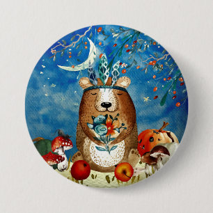 Badge Rond 7,6 Cm Illustration de forêt d'ours d'amis de région