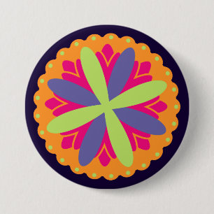 Badge Rond 7,6 Cm Illustration de formes florales orange