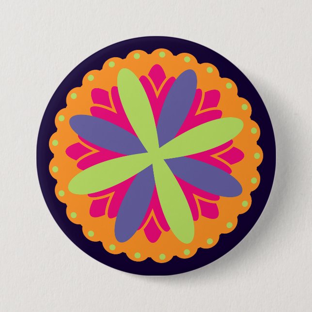 Badge Rond 7,6 Cm Illustration de formes florales orange (Devant)