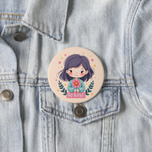 Badge Rond 7,6 Cm Illustration de Kawaii "Be Kind" - Art Intéressant