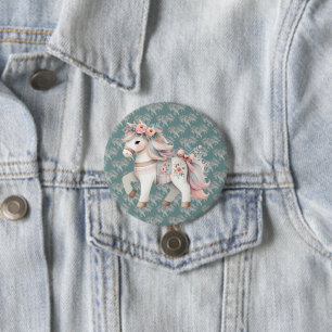 Badge Rond 7,6 Cm Illustration de l'Imaginaire Floral Pastel Horse