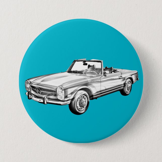 Badge Rond 7,6 Cm Illustration de voiture convertible Mercedes Benz  (Devant)