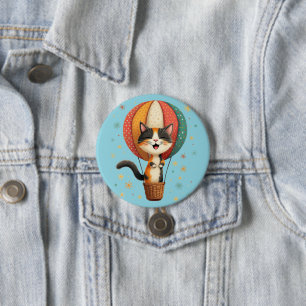 Badge Rond 7,6 Cm Illustration d'une aventure céleste d'un chat cali