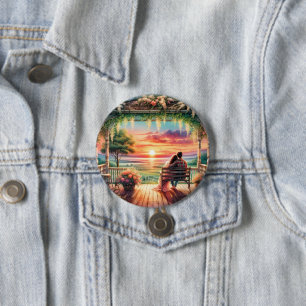 Badge Rond 7,6 Cm Illustration d'une vue romantique sur un porche au