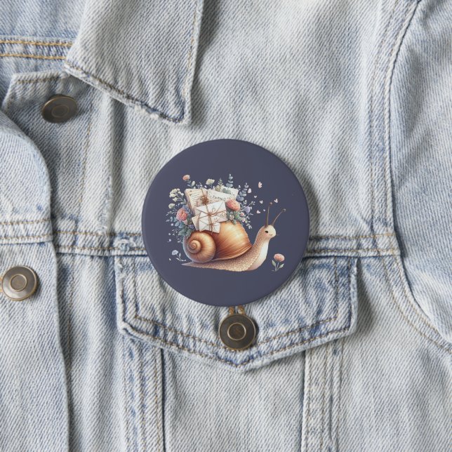 Badge Rond 7,6 Cm Illustration Floral Pastel du mignon Snail Mail (En situation)