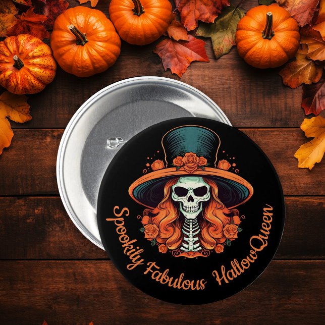 Badge Rond 7,6 Cm Illustration Halloween Black (HallowQueen Witch Illustration Halloween Black Button)