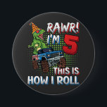 Badge Rond 7,6 Cm I'm 5 Voici comment je roule Dinosaur Monster Truc<br><div class="desc">Rawr I'm 5 Voici comment je roule Dinosaur Monster Truck 5th Birthday Boys Family Matching Design Gift Round Button Classic Collection.</div>