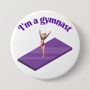 Badge Rond 7,6 Cm I'm A Gymnast - Girl with/ Leotard on Purple Gym M