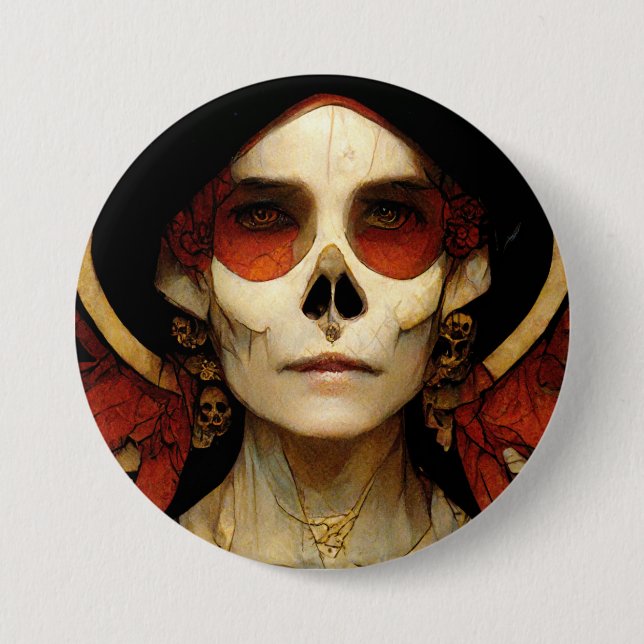 Badge Rond 7,6 Cm Imaginaire foncé Gothique Crâne femme 2 (Devant)