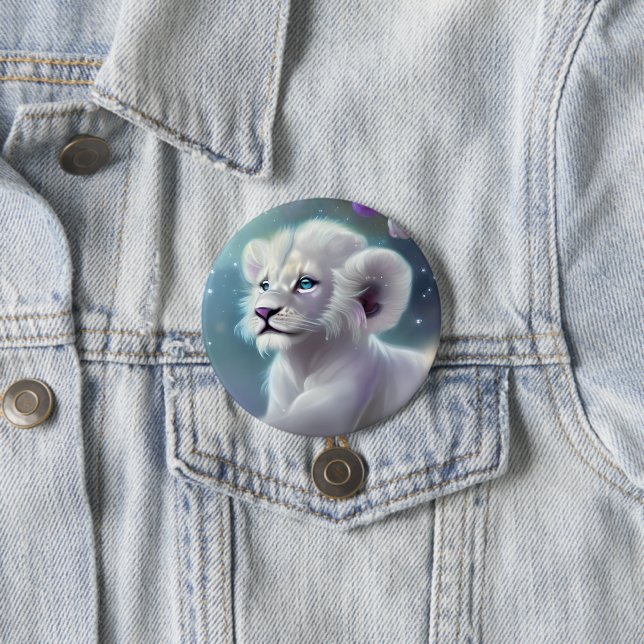 Badge Rond 7,6 Cm Imaginaire Lion Bébé Blanc (En situation)