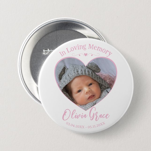 Badge Rond 7,6 Cm In Love Memory Bébé Photo Heart Love Keepsaké (Devant & derrière)