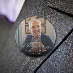 Badge Rond 7,6 Cm In Love Memory Photo Élégant Script Funeral