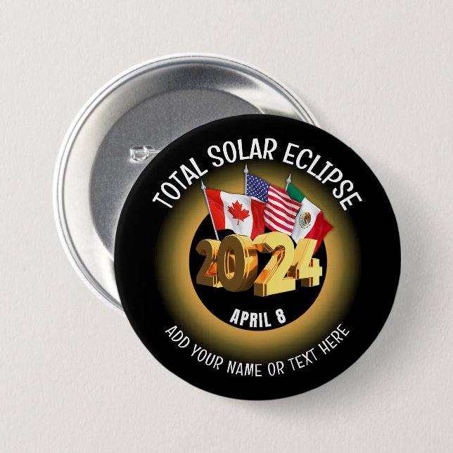 Badge Rond 7,6 Cm Indicateurs d'ECLIPSE SOLAIRE 2024 personnalisés (Devant & derrière)