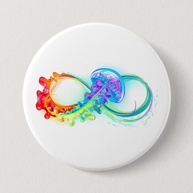 Badge Rond 7,6 Cm Infinity avec Rainbow Jellyfish (Devant)