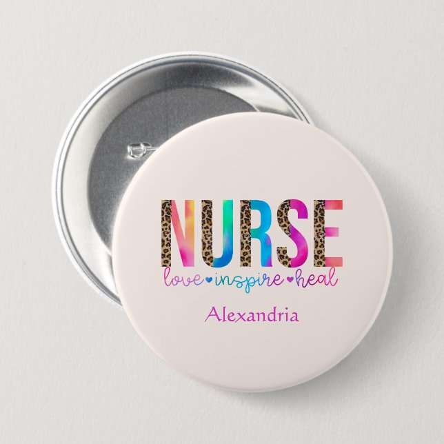 Badge Rond 7,6 Cm Infirmière - Amour, Inspirer, Guérir (Devant & derrière)