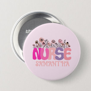 Badge Rond 7,6 Cm Infirmière florale