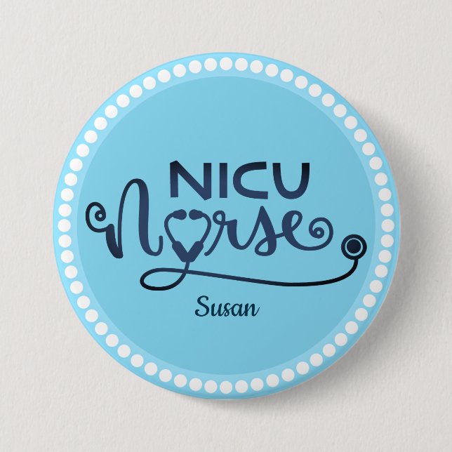 Badge Rond 7,6 Cm Infirmière Nicu personnalisée bleu et blanc (Devant)