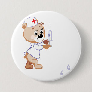 Badge Rond 7,6 Cm Infirmière Ourson en peluche Bouton