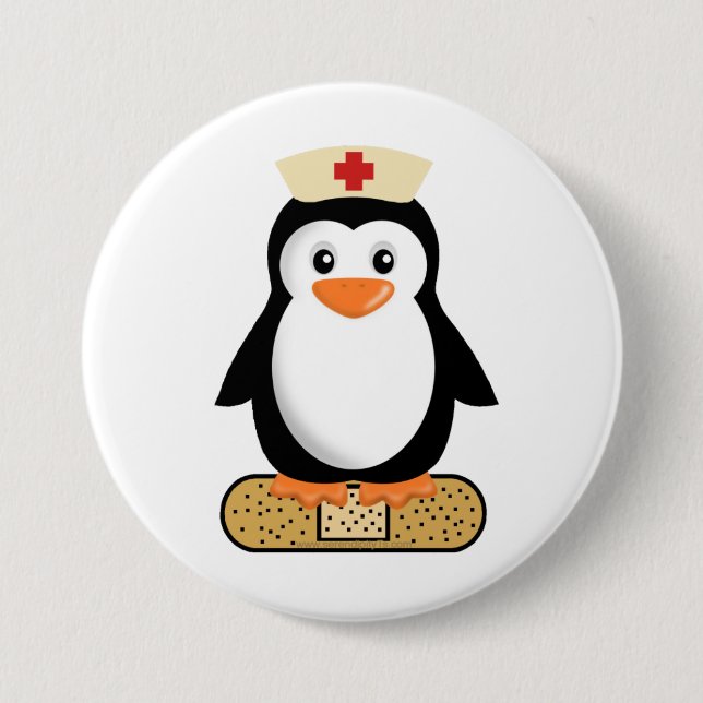 Badge Rond 7,6 Cm Infirmière Penguin (avec bandaid) (Devant)
