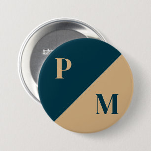 Badge Rond 7,6 Cm Initiales personnalisées de contraste or et bleu