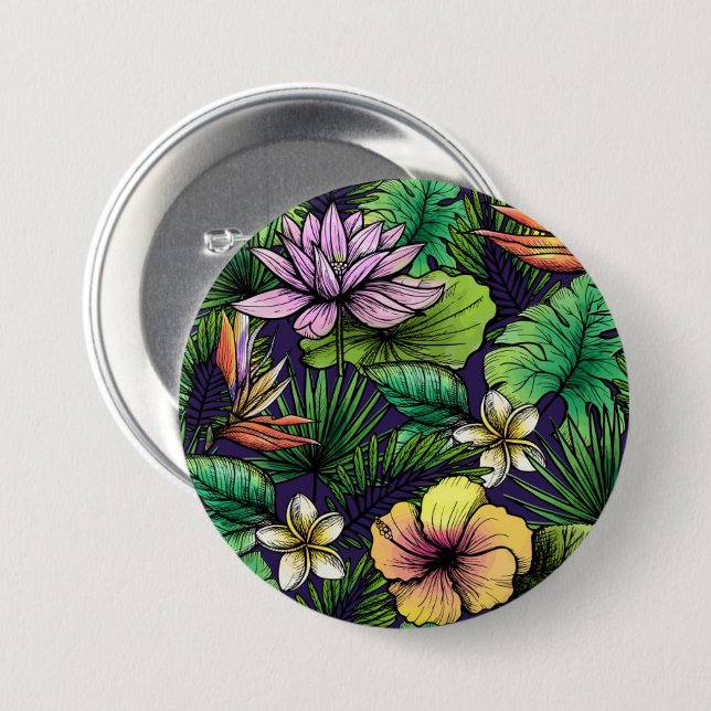Badge Rond 7,6 Cm Insigne à fleurs tropicales (Devant & derrière)