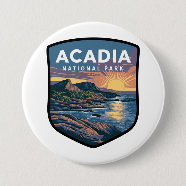 Badge Rond 7,6 Cm Insigne coucher de soleil du parc national Acadia (Devant)