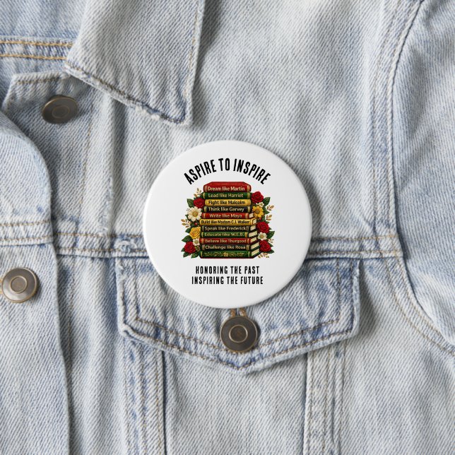 Badge Rond 7,6 Cm Inspirational Dream Like Martin Black Heroes Books (En situation)