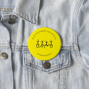Badge Rond 7,6 Cm Inspirationnel, Silhouette Happiness Party Dancers