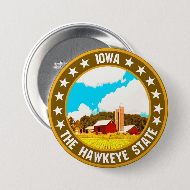 Badge Rond 7,6 Cm Iowa (Devant & derrière)