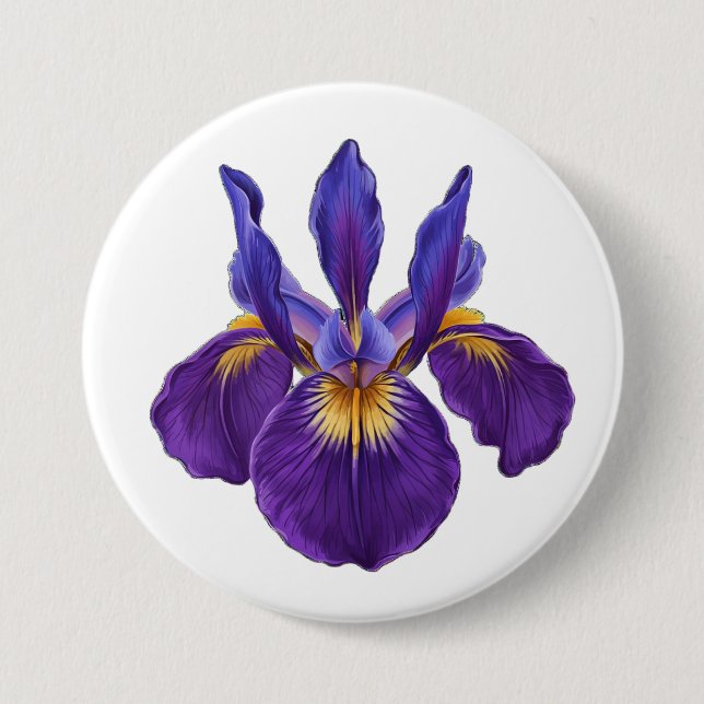 Badge Rond 7,6 Cm iris pourpre, fleur d'iris, fleur aquarelle (Devant)