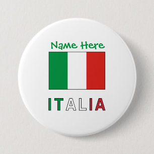 Badge Rond 7,6 Cm Italia e Bandiera Italiana Personnalisation verte
