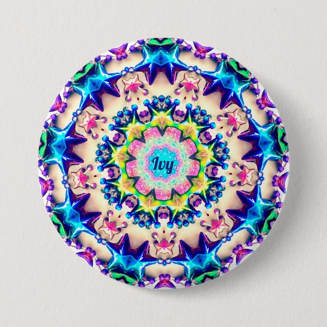 Badge Rond 7,6 Cm IVY ~ Birthday Star Pattern Personalized ~ (Devant)