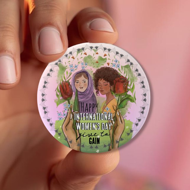 Badge Rond 7,6 Cm IWD 2026 Give To Gain Mandala Button | Large  (IWD 2026 Give To Gain Mandala Button | Large )