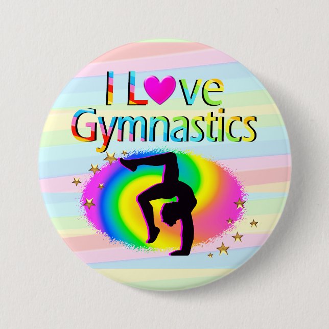 BADGE ROND 7,6 CM J'ADORE LE BOUTON GYMNASTICS RAINBOW (Devant)