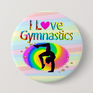 BADGE ROND 7,6 CM J'ADORE LE BOUTON GYMNASTICS RAINBOW