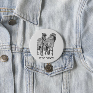 Badge Rond 7,6 Cm J'adore les chevaux ! poneys islandais mignons