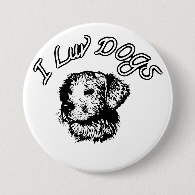 Badge Rond 7,6 Cm " J'adore les chiens " (Devant)