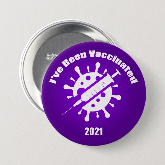 Badge Rond 7,6 Cm J'ai été vacciné violet (Devant & derrière)