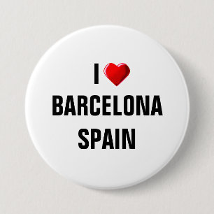 BADGE ROND 7,6 CM J'AIME BARCELONE, ESPAGNE