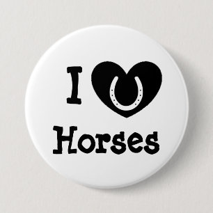 Badge Rond 7,6 Cm J'aime le bouton noir et blanc de chevaux