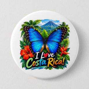 Badge Rond 7,6 Cm J'aime le papillon Blue Morpho du Costa Rica
