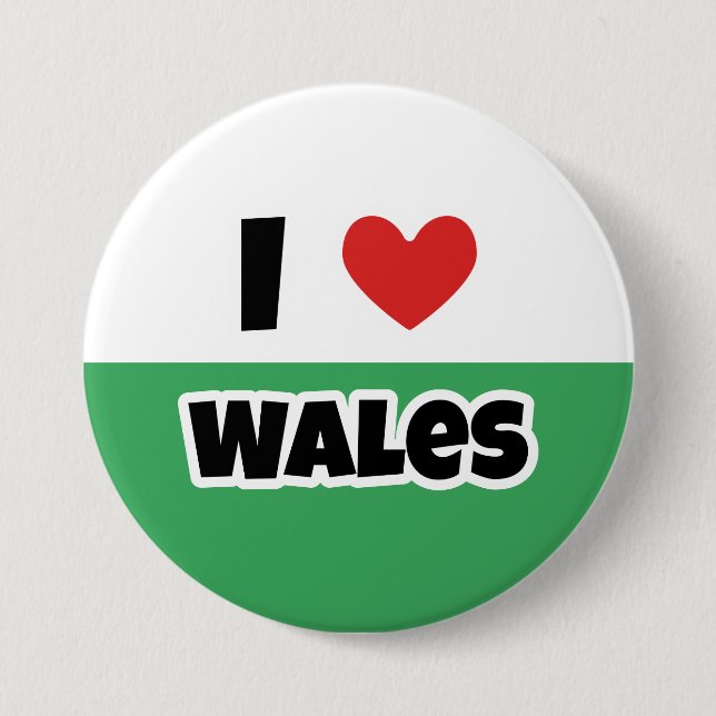 Badge Rond 7,6 Cm J'aime le Pays de Galles (Devant)