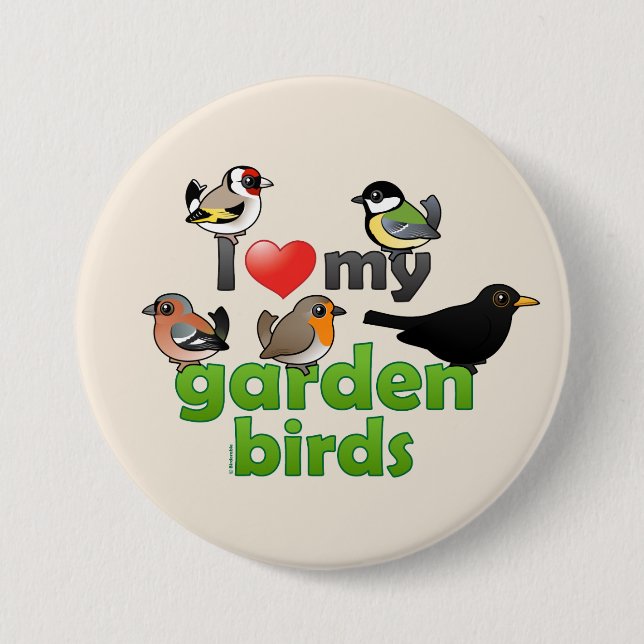 Badge Rond 7,6 Cm J'aime mes oiseaux de jardin (Devant)