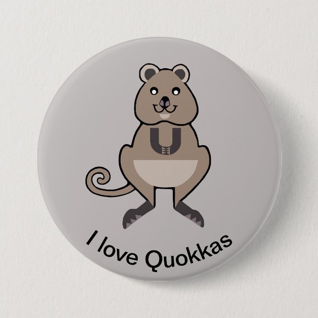 Badge Rond 7,6 Cm J'aime QUOKKAS -Marsupial - La faune australienne  (Devant)