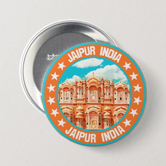 Badge Rond 7,6 Cm Jaipur Inde (Devant & derrière)