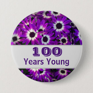 Badge Rond 7,6 Cm Jalon Anniversaire Fleur violette Photo Florale