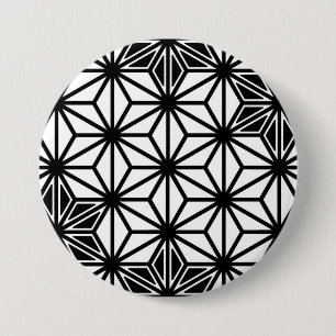 Badge Rond 7,6 Cm Japonais Asanoha motif - blanc et noir