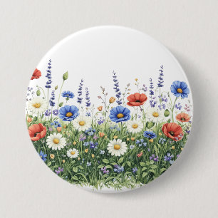 Badge Rond 7,6 Cm Jardin botanique de fleurs de prairie fleuries